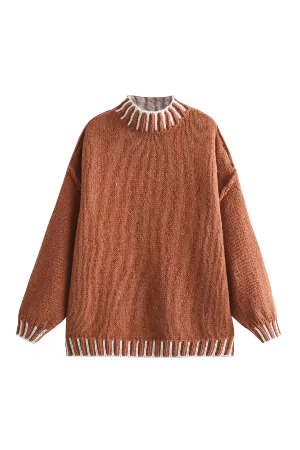Drune | Cozy roll-neck sweater with color block pattern