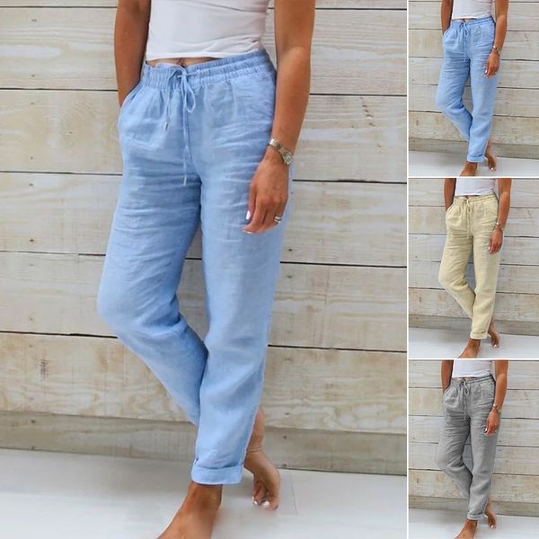 Drune | Damen Leinenhose mit Baumwollanteil und Elastischem Bund