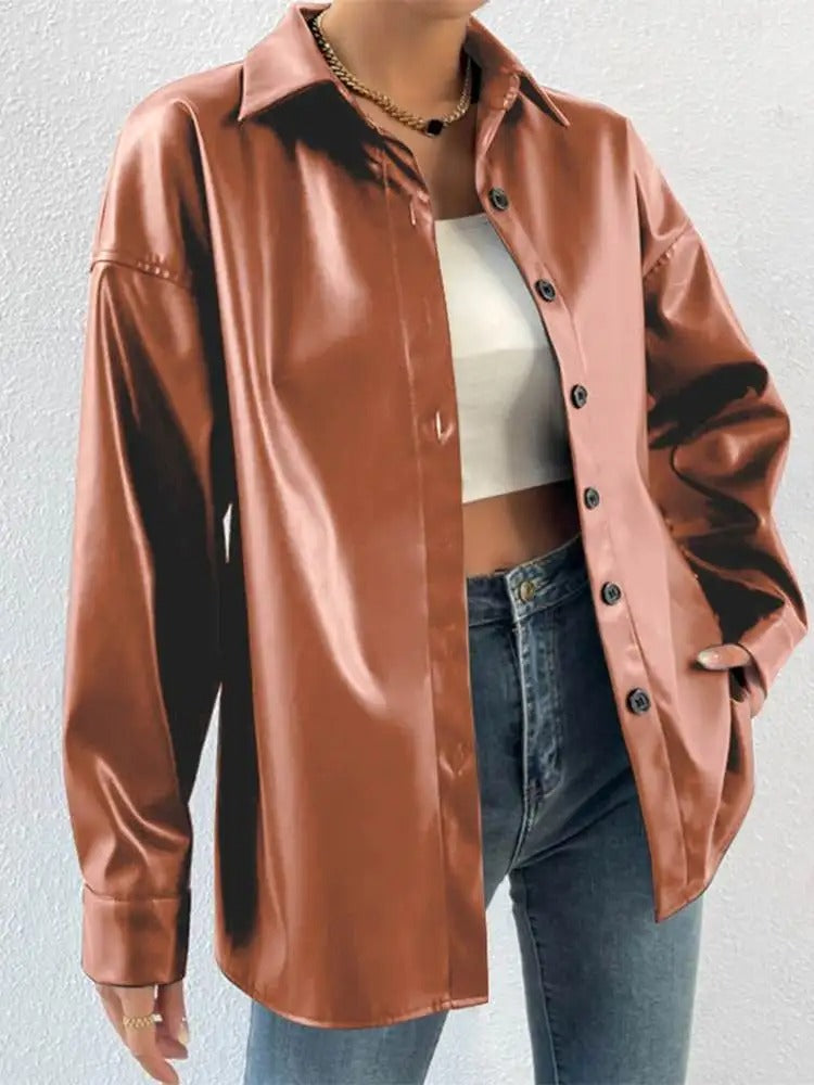 Drune | Vintage leather bomber jacket with lapel collar and button closure