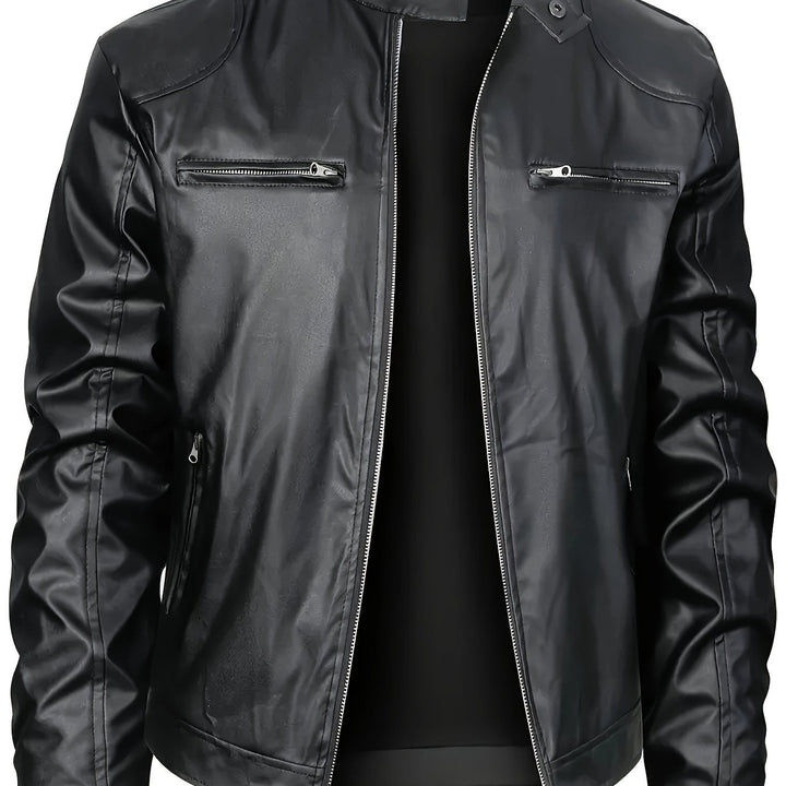 Drune | Elegante Pu-Lederjacke mit Farbblockierung und Mehrfachreißverschluss