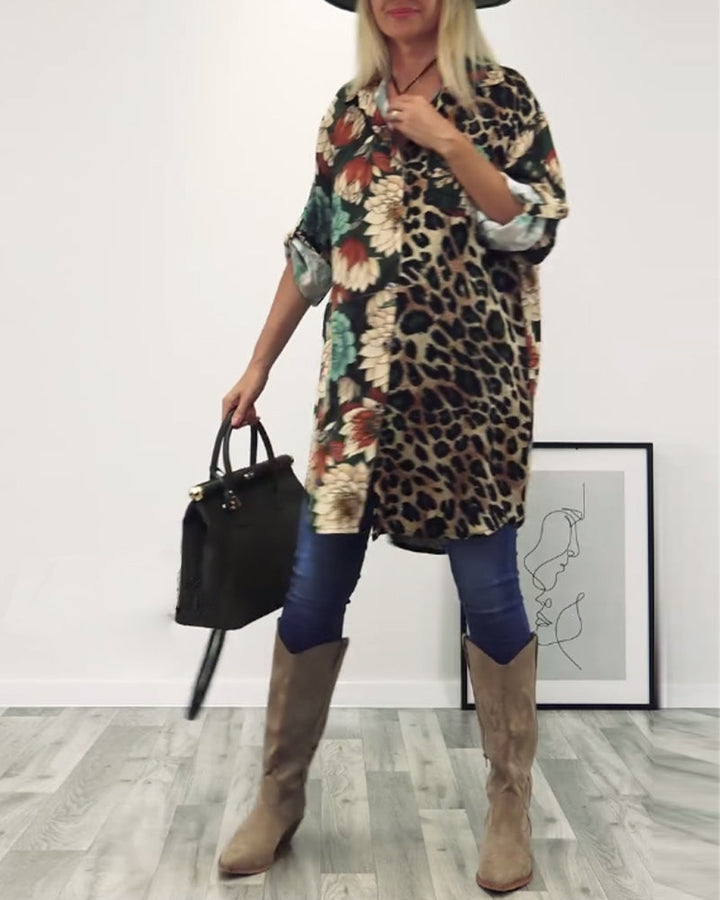 Drune | Patchwork Hemd mit Leopardenmuster