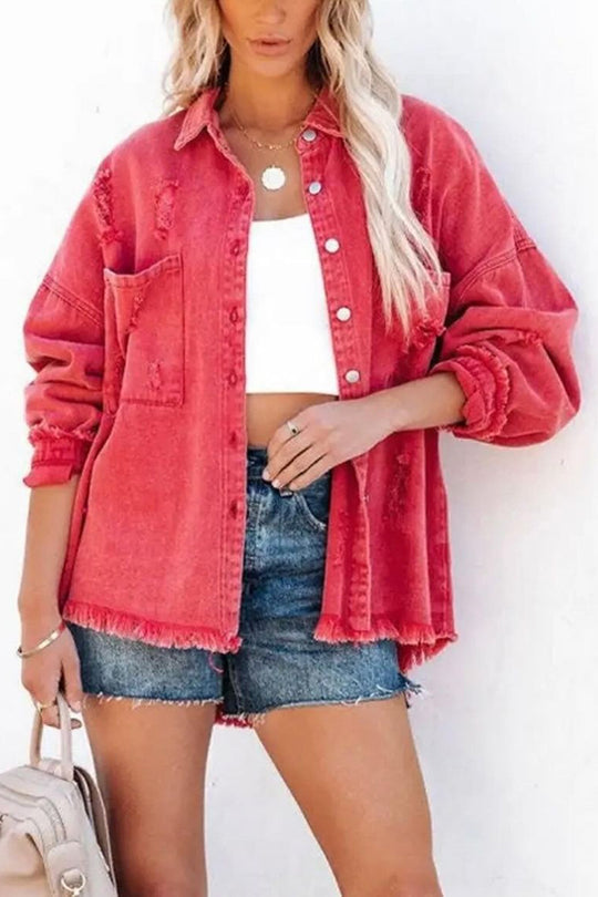 Drune | Revers Langarm Ripped Denim Jacke