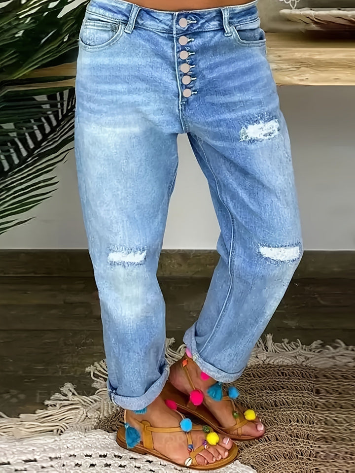 Drune | Verwitterte Blaue Damen Stretchjeans