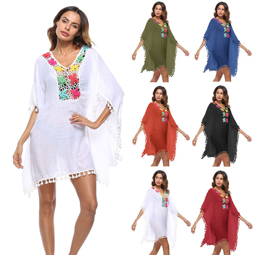 Damen luftiger Kaftan mit bunten Häkelverzierungen Drune