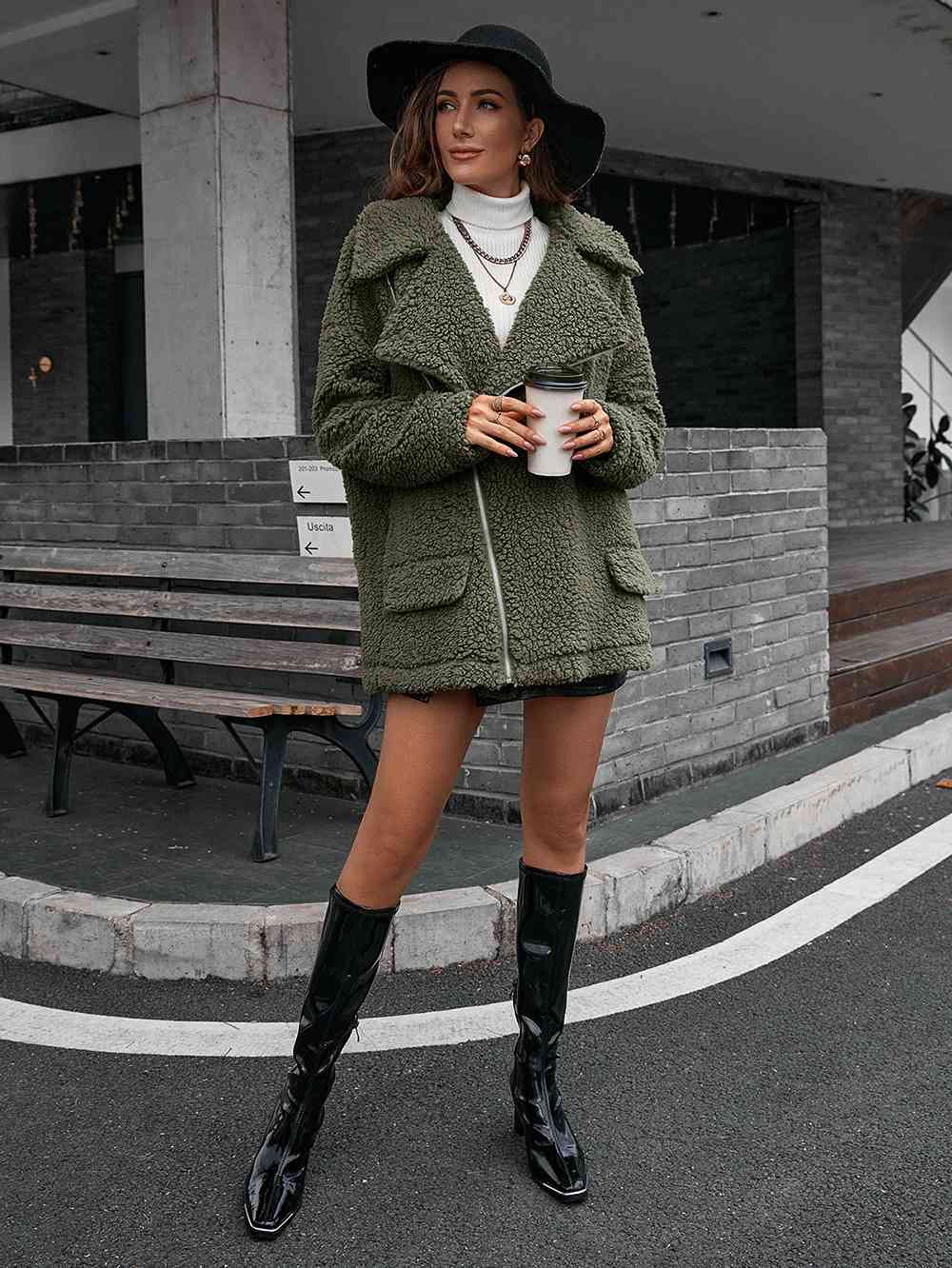 Drune | Double Take Zip up Teddy Jacke mit Kragen