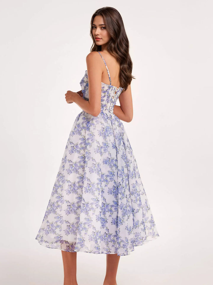 Damen Midi-Kleid mit elegantem Chiffon und floralen Applikationen Drune