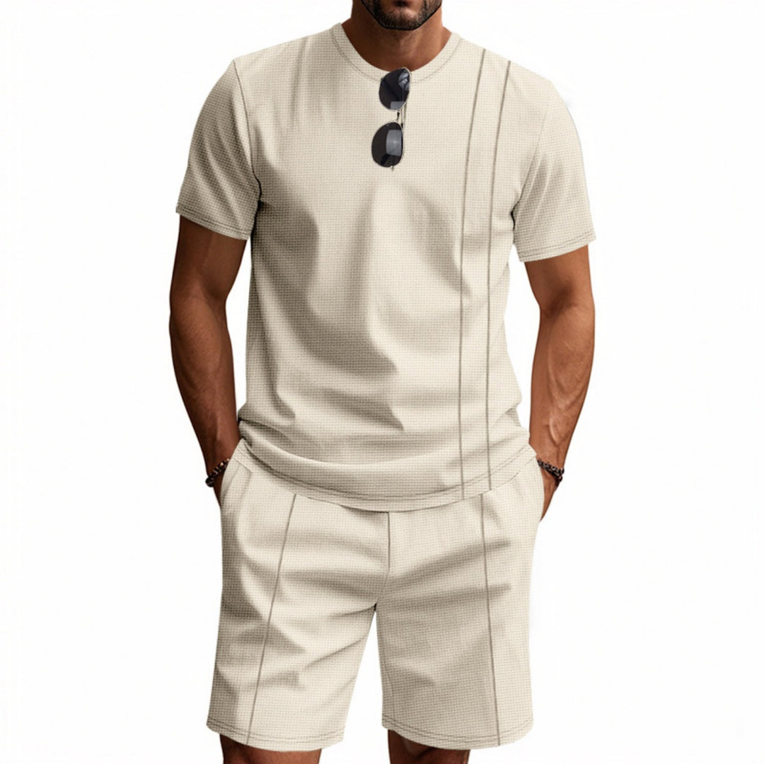 Drune | Waffel-Kurzarm-Shorts Zweiteiliges Set