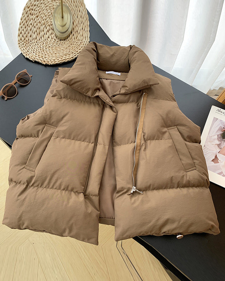 Drune | Einfarbige Ärmellose Steppjacke mit Reißverschlusstasche