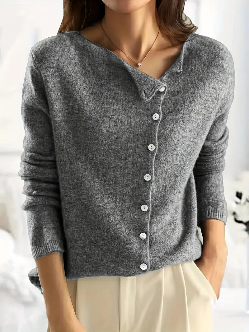 Drune | Strickjacke Wollmischung Asymmetrischer Knopfverschluss Lockere Passform V-Ausschnitt