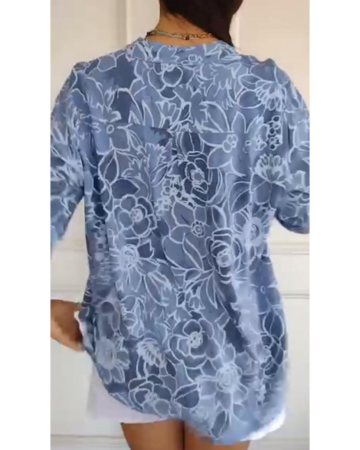 Drune | V-Ausschnitt Button Down Bedruckt