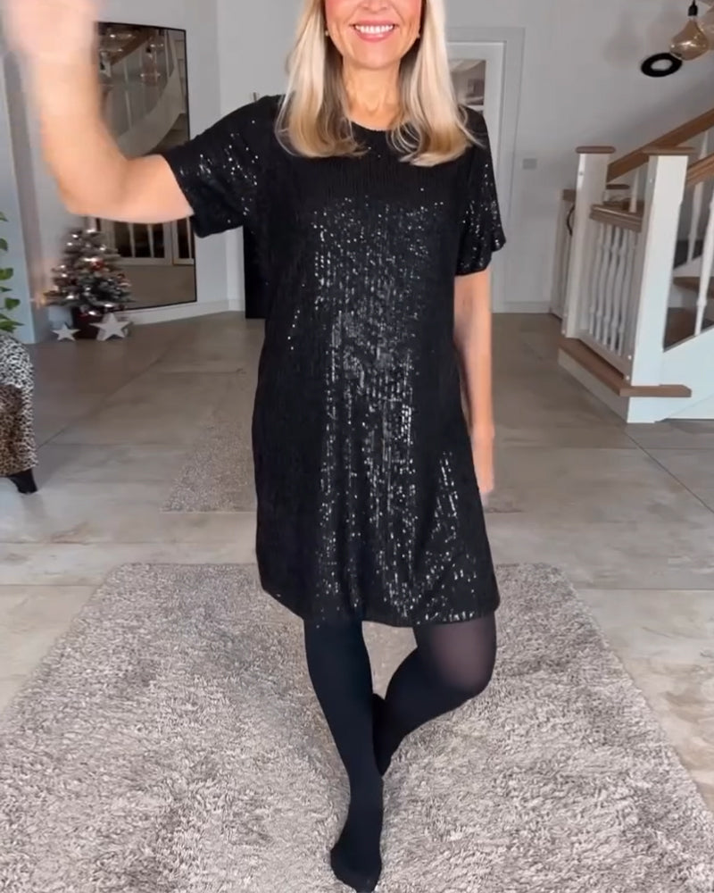 Drune | Kurzarmkleid mit Rundhalsausschnitt und Pailletten