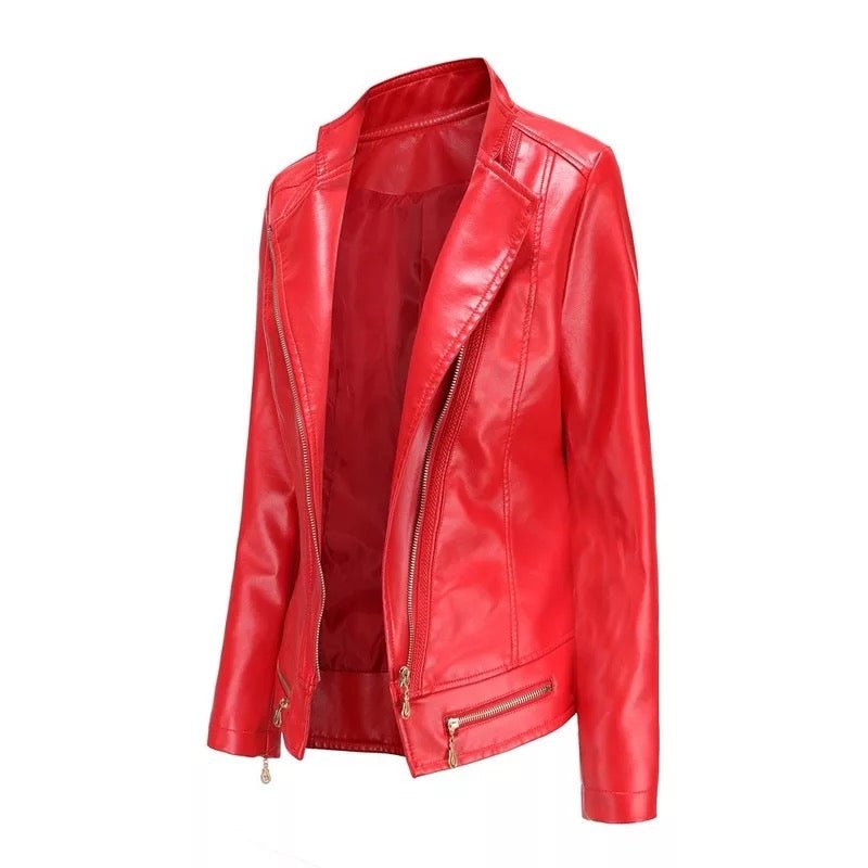 Drune | Faux Leather Motojacke - Asymmetrischer Reißverschluss - Taillierte Passform - Kräftige Farben