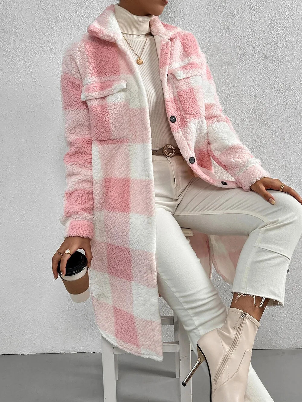 Drune | Karierte Lange Strickjacke