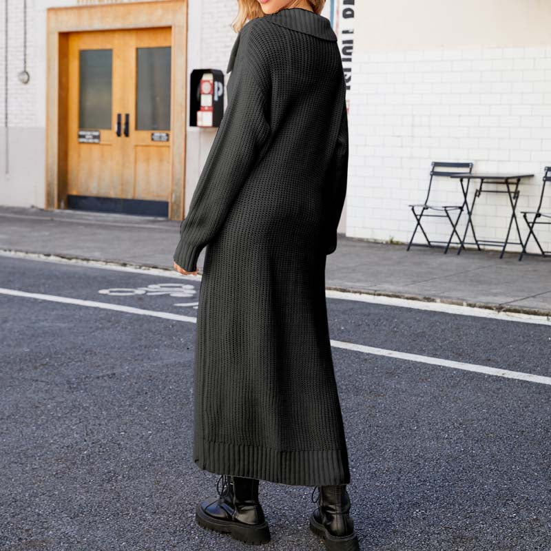 Drune | Einfarbige Lange Strickjacke
