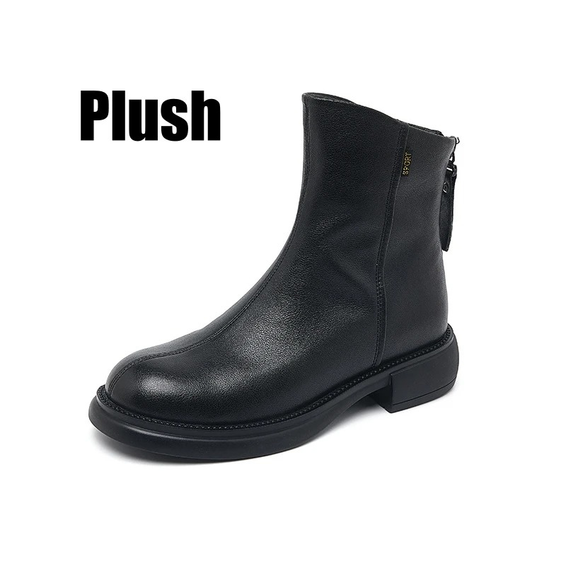 Drune | Damen Stiefel Leder Ankle Boots mit Reißverschluss Hinten und Niedrigem Absatz