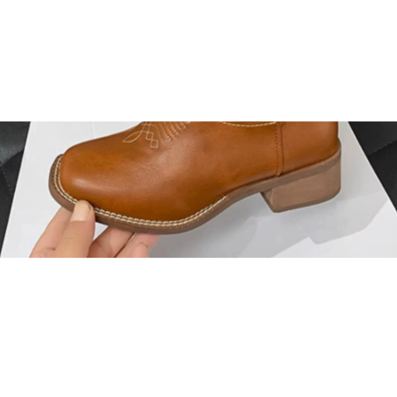 Drune | Western Stil Stiefel Damen mit Spitzem Kopf und Blockabsatz, Cowboy Stiefel Damen