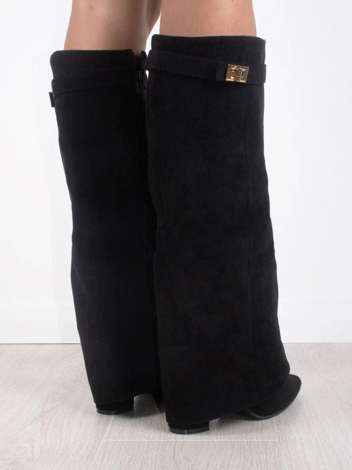 Drune | Elegante Damenstiefel Aus Hochwertigem Suede Mit Goldenen Akzenten