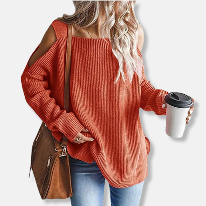 Drune | Sweatshirt - Offene Schulter Strick - Lockere Passform - Strukturierter Stoff