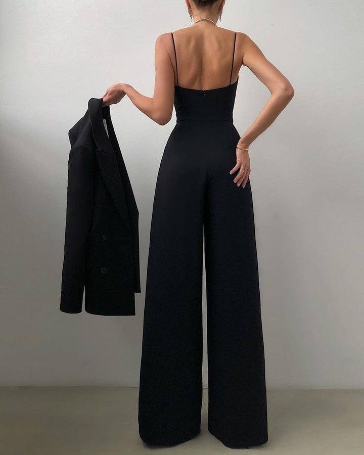 Drune | Damen Eleganter Fließender Jumpsuit mit Spaghettibändern für Festliche Anlässe