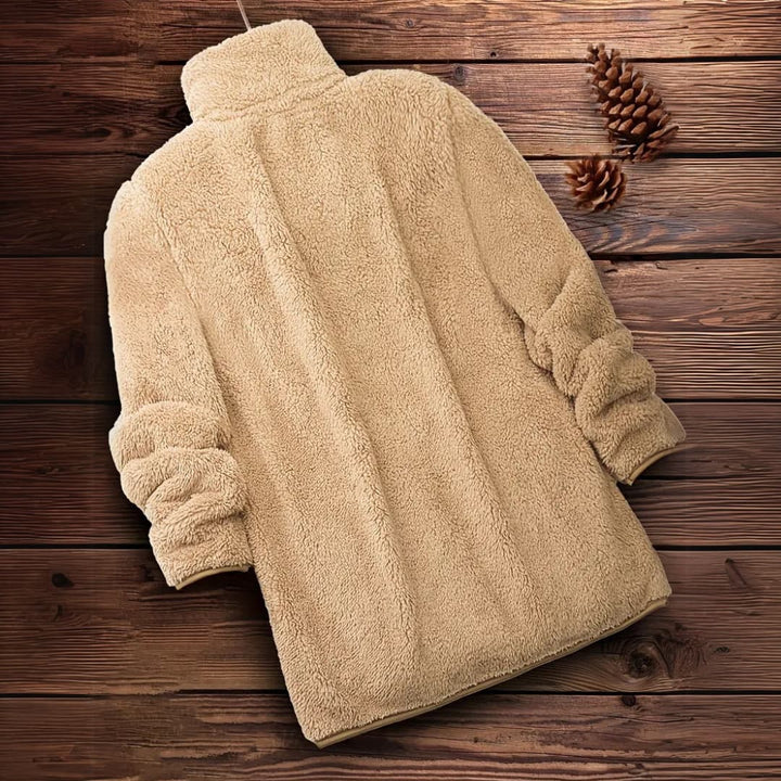 Drune | Damen Teddy Zip-Up Pullover Lässig Langarm Winterjacke