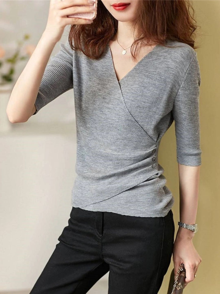 Drune | Casual V-Ausschnitt Unifarben Stricktop Grün