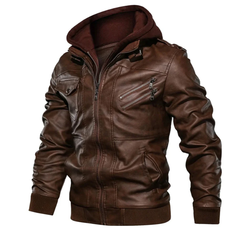 Drune | Lederjacke Mit Kapuze Für Herren