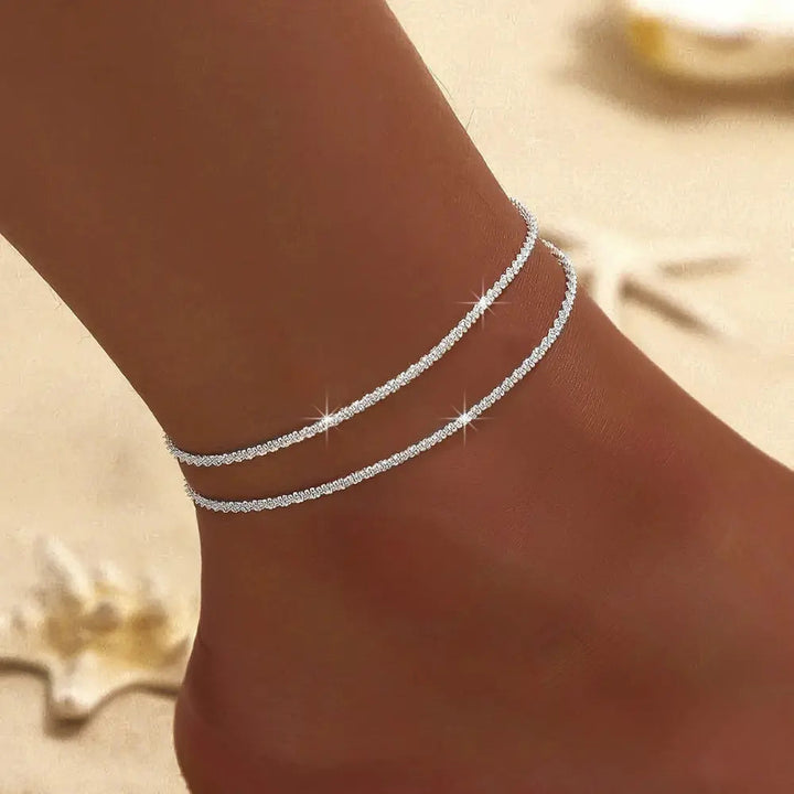 Drune | Chic Silber/gold Doppel Fußkettchen