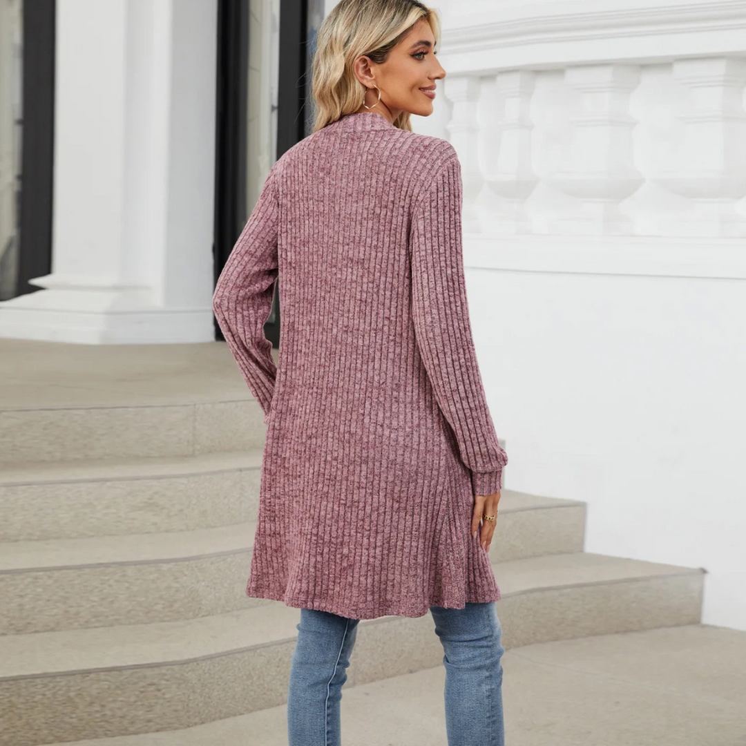 Drune | Lange Strickjacken Damen Gerippte Offene Vorderseite Jacke mit Taschen