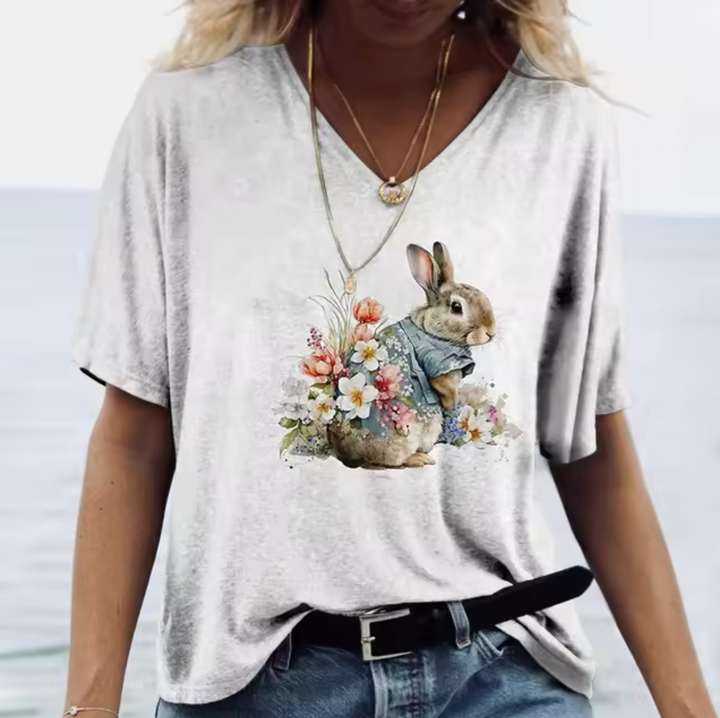 Drune | Weiße T-Shirts mit Hasenmotiven