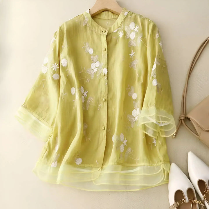 Drune | Bluse mit Stickerei Geschichteter Ärmel Leicht und Elegant