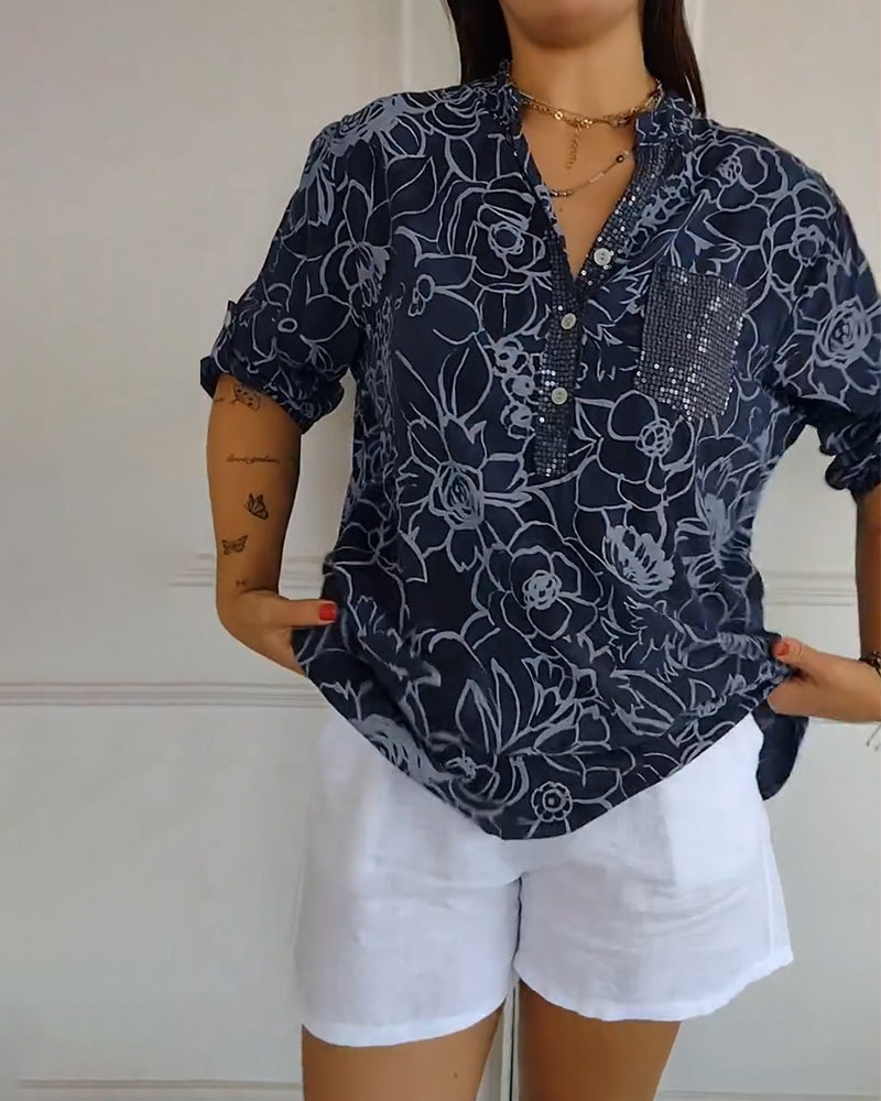 Drune | V-Ausschnitt Button Down Bedruckt