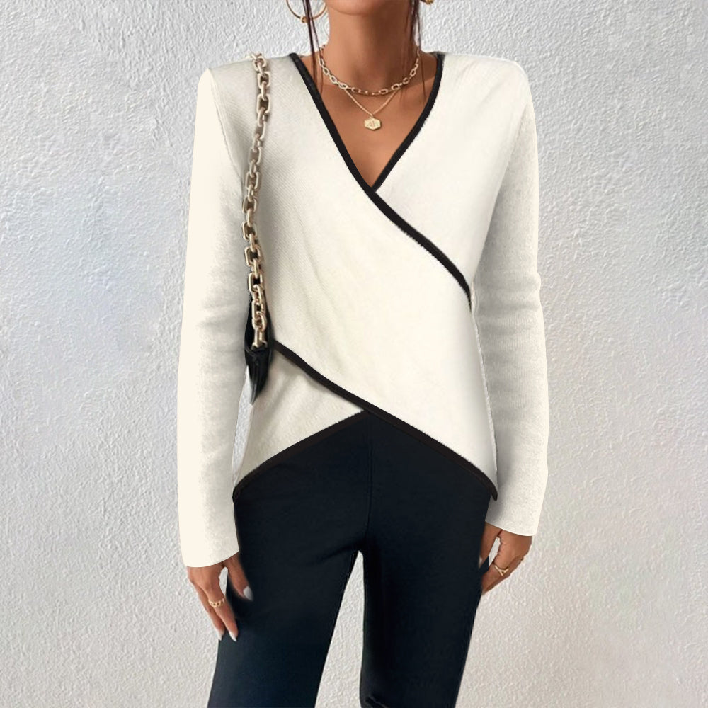 Drune | Wickelbluse mit Kontrastkante Eleganter Schnitt Zeitloser Stil