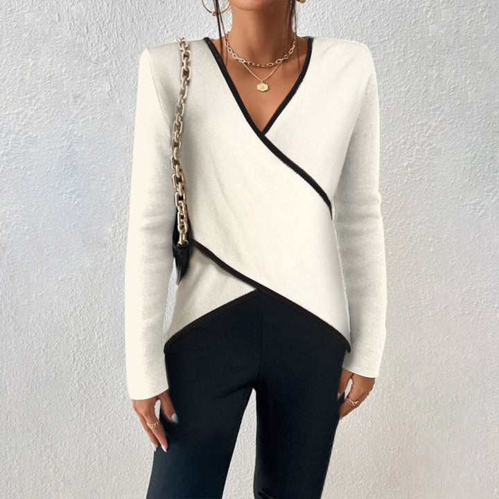 Drune | Wickelbluse mit Kontrastkante Eleganter Schnitt Zeitloser Stil