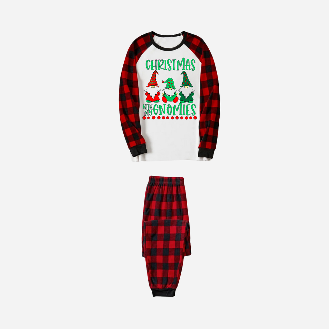 Drune | Rote und schwarze karierte Weihnachts-Pyjamas mit "Christmas With My Gnomies" Textdruck