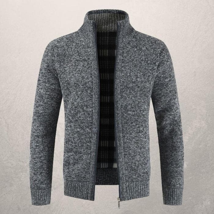 Drune | Strickjacke Reißverschluss Hoher Kragen Gefüttert Gerippte Bündchen Und Saum