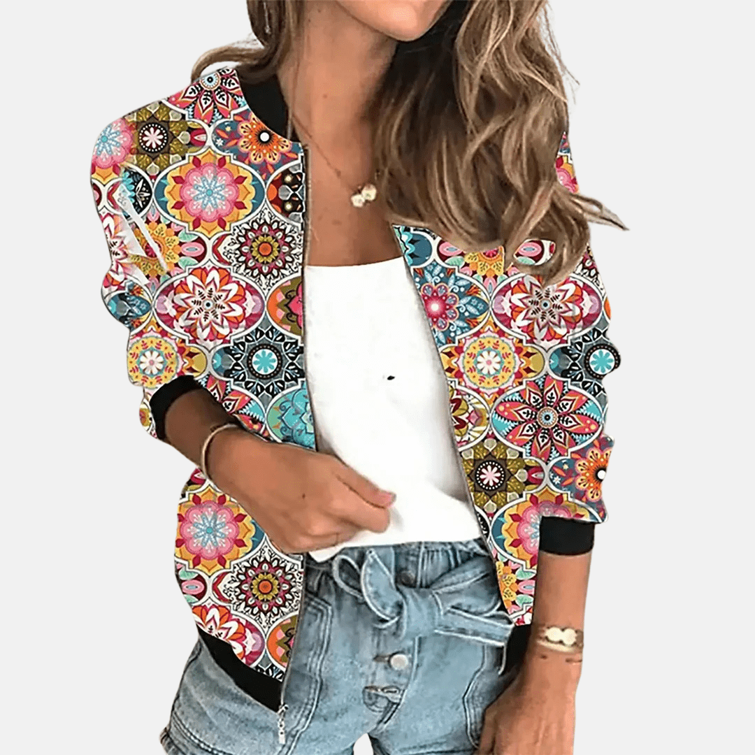 Drune | Floral Bomberjacke - Leichter Reißverschluss mit botanischem Druck - Lässige Schicht für Übergangs wetter