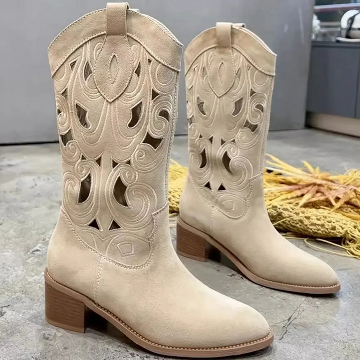 Drune | Bestickte Westernstiefel Damen mit Dekorativen Ausschnitten, Cowboystiefel Damen