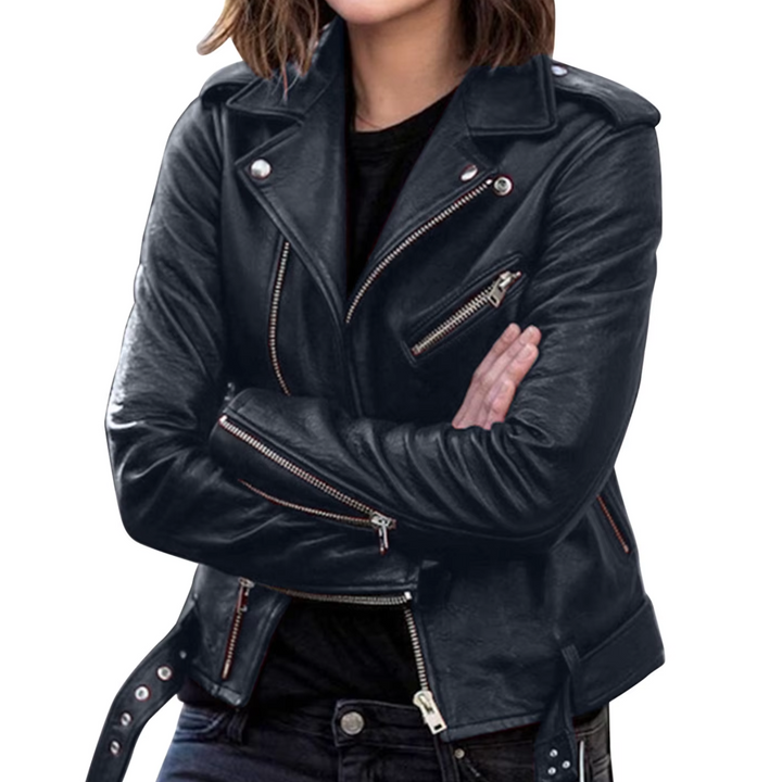Drune | Jacke Damen Biker Modell mit Gürtel und Reißverschlussdetails