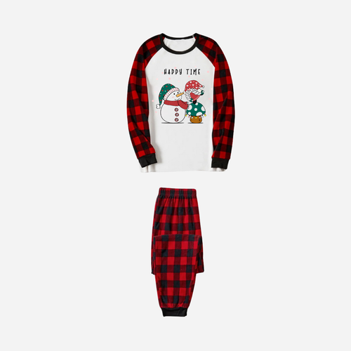 Drune | Rote und Schwarze Karierte Weihnachts-Pyjama-Set mit Schneemann und Gnom und 