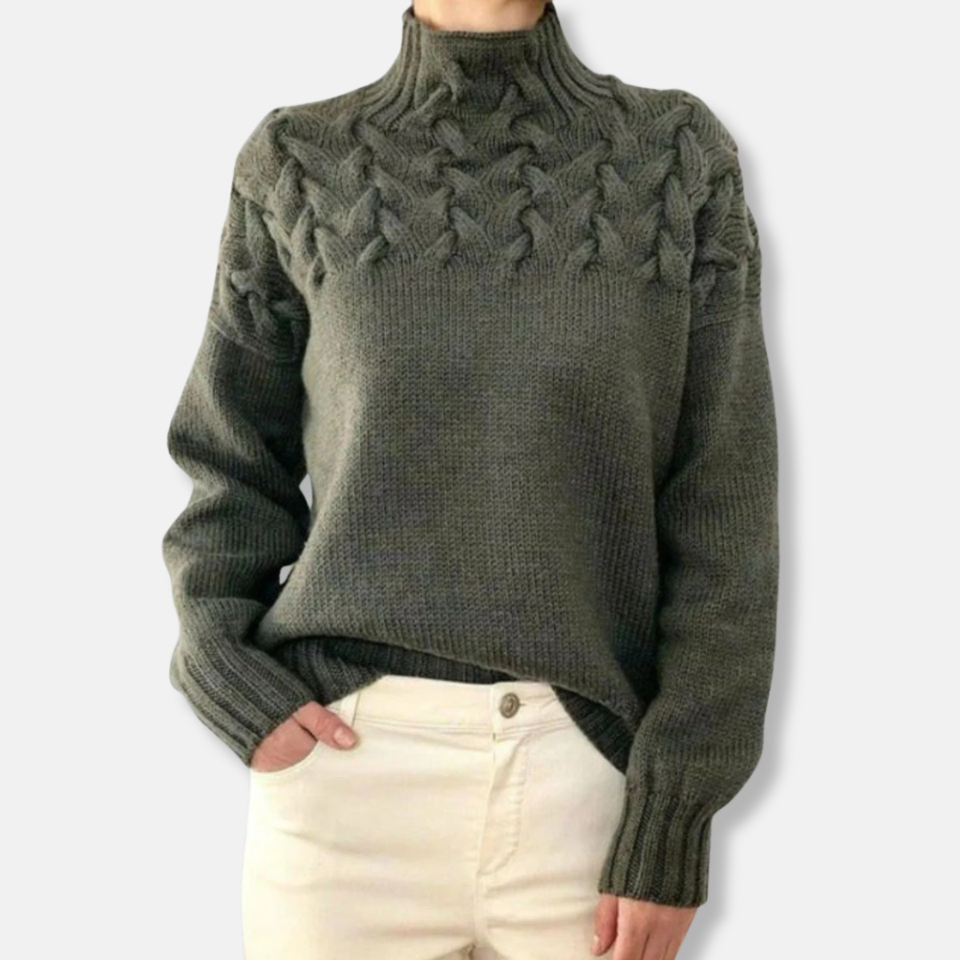 Drune | Wolle Hoher Hals Pullover Kabelstrick Entspannt Passform Pullover