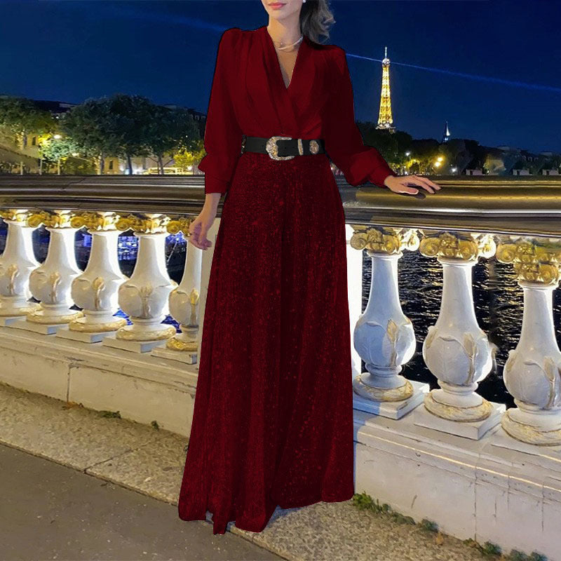 Drune | Eleganter Schnitt - Weitbeiniger Pailletten-Jumpsuit