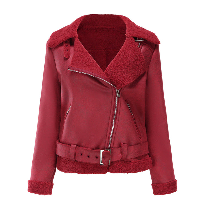 Drune | Winterjacke aus Kunstwildleder mit Fell und Gürtel