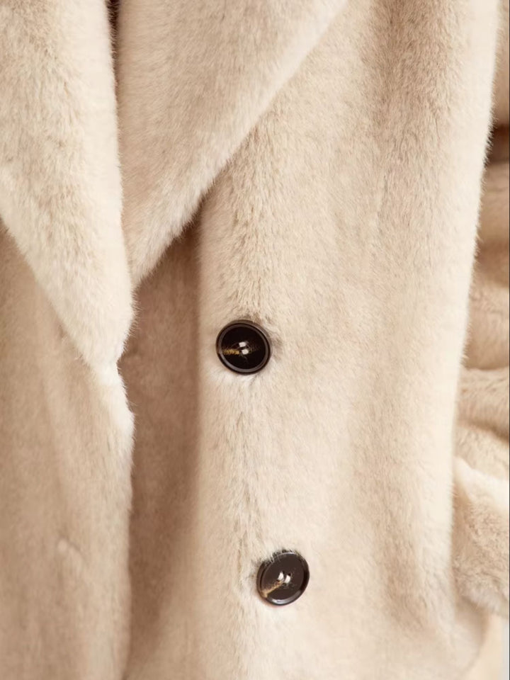 Drune | Doppelt Geöffneter Beiger Wollmantel für Den Winter