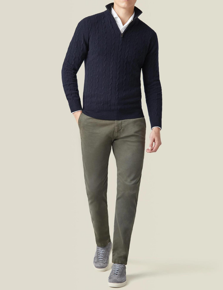 Drune | Zopfmuster Strickpullover mit Reißverschluss - Eleganter Business & Freizeit Pullover