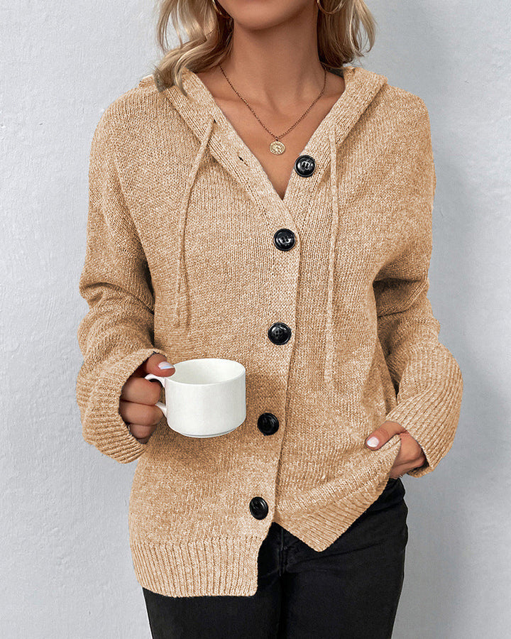 Drune | Einfarbige Strickjacke mit Kapuze und Schnürsenkeln