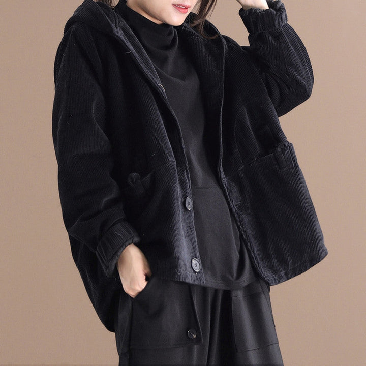 Drune | Lässige kurze Cord-Jacke mit Kapuze für Frauen