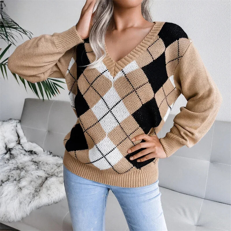 Drune | Winterpullover mit V-Ausschnitt und Karomuster
