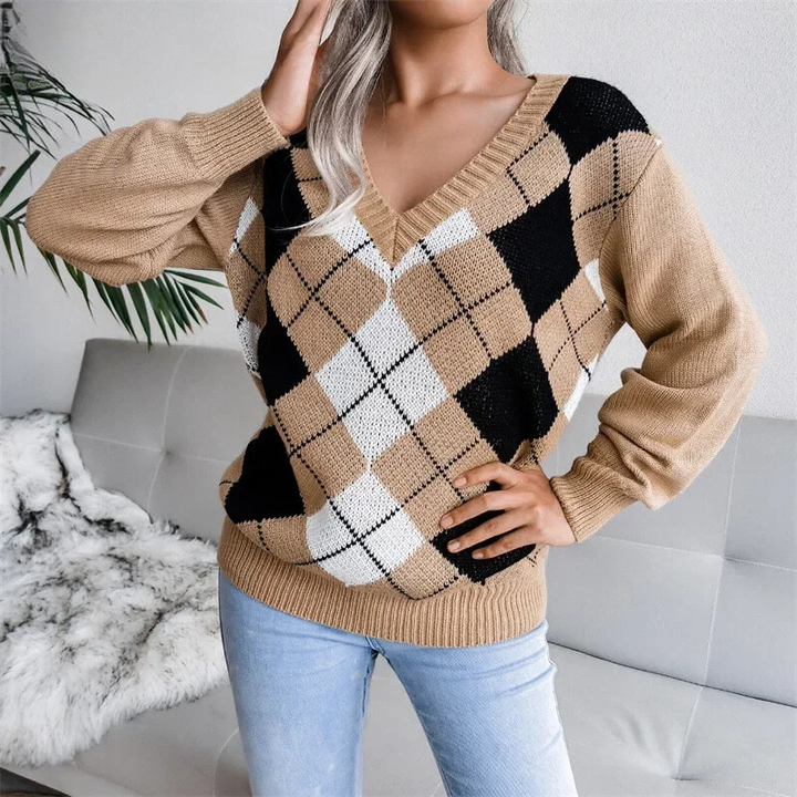 Drune | Winterpullover mit V-Ausschnitt und Karomuster