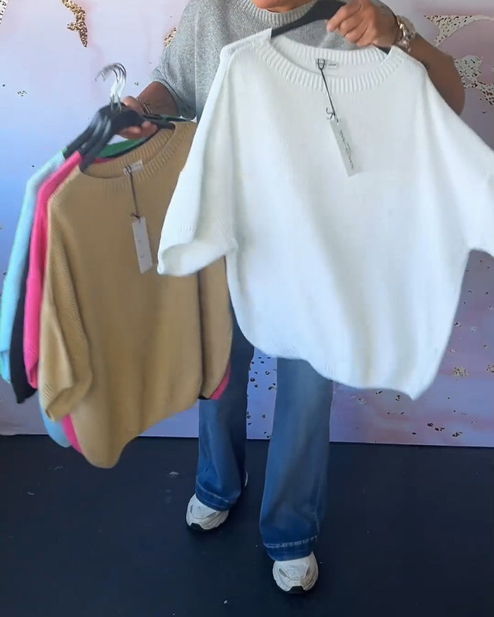 Drune | Lässiger Lockerer Pullover mit Rundhalsausschnitt und Unifarbe
