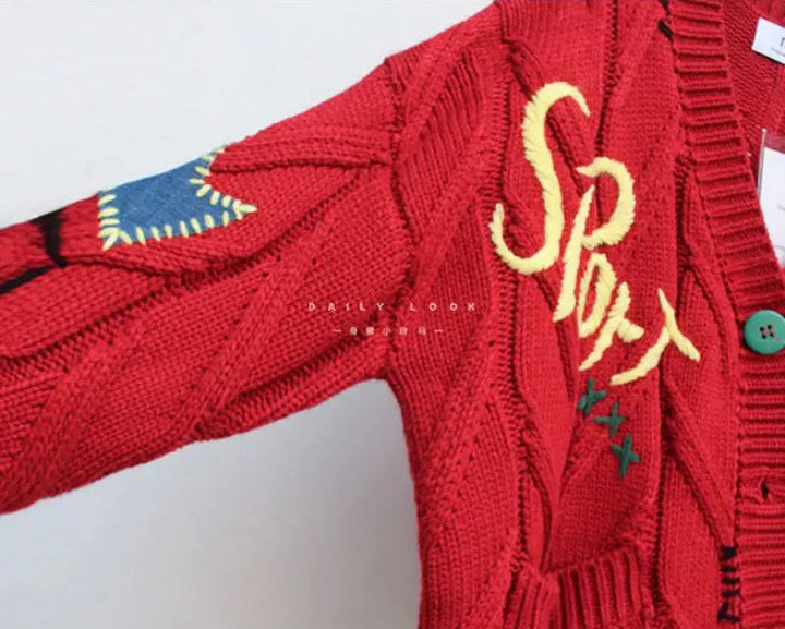 Drune | Strick V-Ausschnitt Damenjacke mit Stickerei